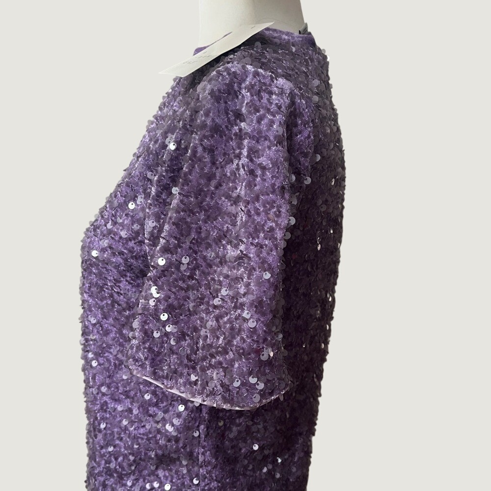 A New Day Purple Sequin Top Womens XS Short Sleeve Party Cocktail Holiday NWT - Picture 6 of 13